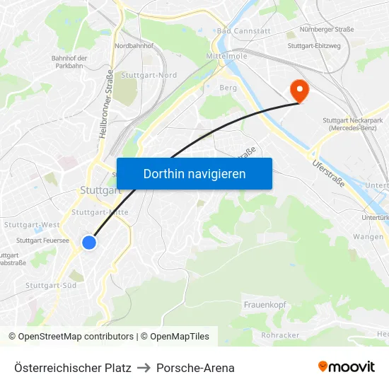 Österreichischer Platz to Porsche-Arena map