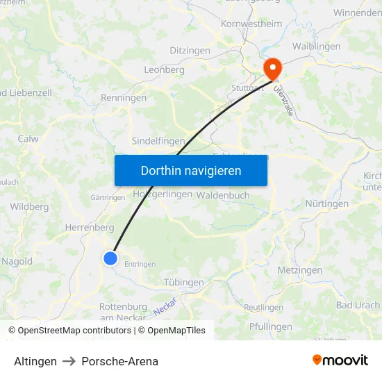 Altingen to Porsche-Arena map