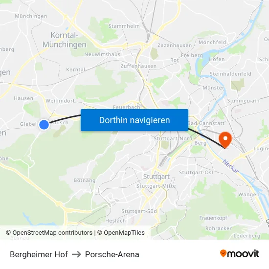 Bergheimer Hof to Porsche-Arena map
