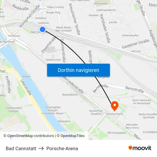 Bad Cannstatt to Porsche-Arena map