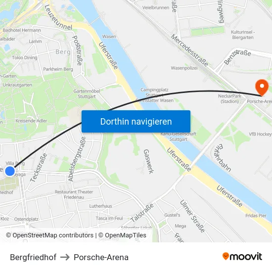 Bergfriedhof to Porsche-Arena map