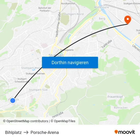 Bihlplatz to Porsche-Arena map
