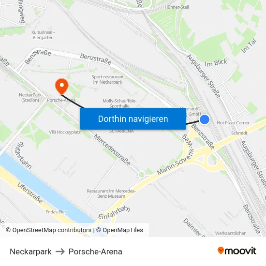 Neckarpark to Porsche-Arena map
