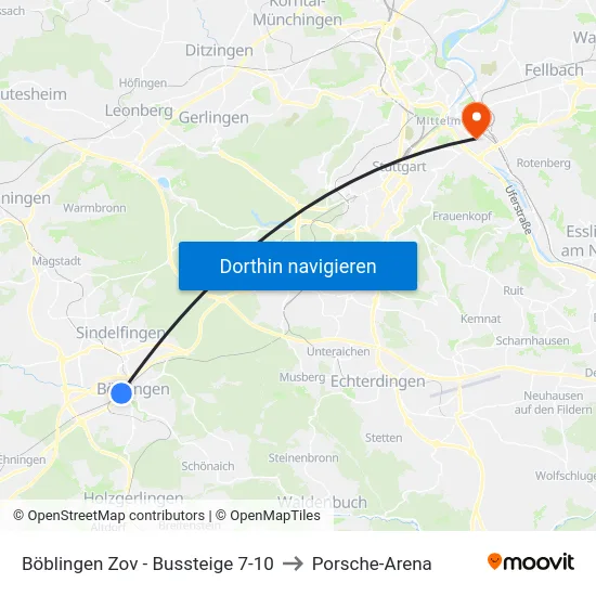 Böblingen Zov -  Bussteige 7-10 to Porsche-Arena map