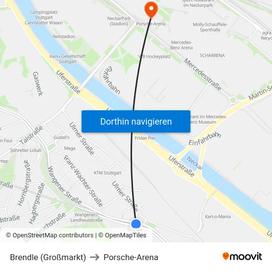 Brendle (Großmarkt) to Porsche-Arena map