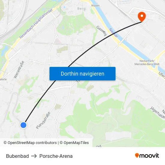Bubenbad to Porsche-Arena map