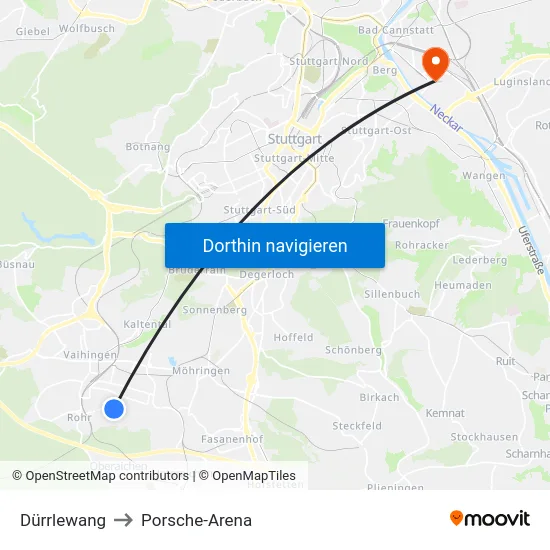 Dürrlewang to Porsche-Arena map