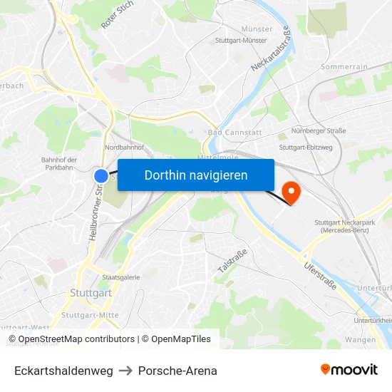 Eckartshaldenweg to Porsche-Arena map