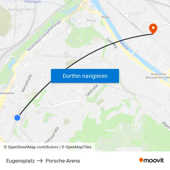 Eugensplatz to Porsche-Arena map