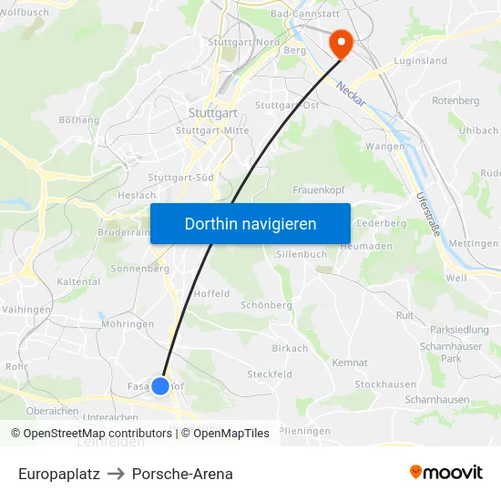 Europaplatz to Porsche-Arena map