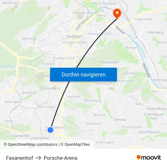 Fasanenhof to Porsche-Arena map