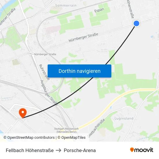 Fellbach Höhenstraße to Porsche-Arena map