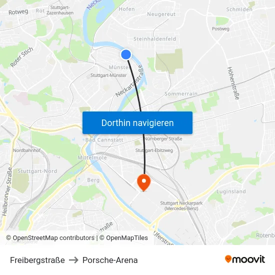 Freibergstraße to Porsche-Arena map