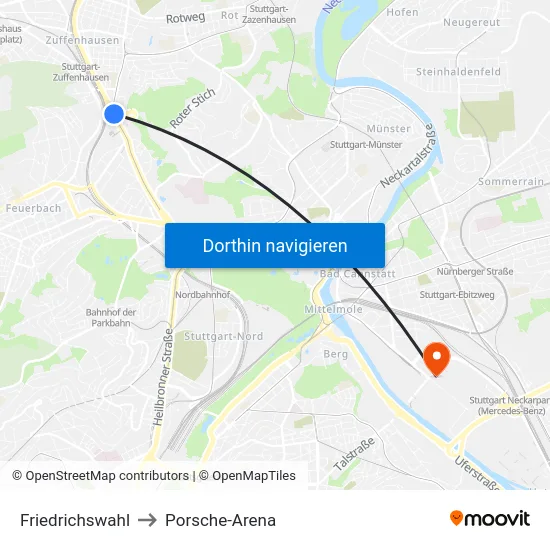 Friedrichswahl to Porsche-Arena map