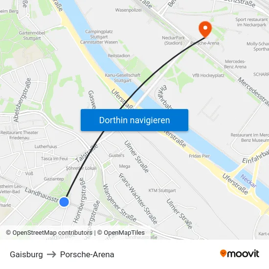 Gaisburg to Porsche-Arena map