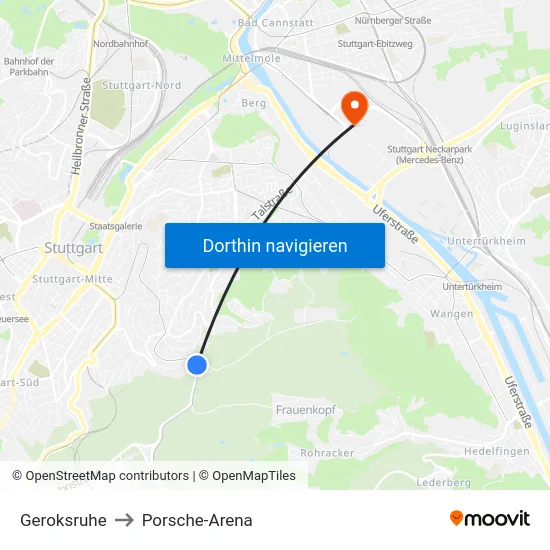 Geroksruhe to Porsche-Arena map