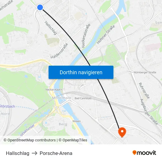 Hallschlag to Porsche-Arena map