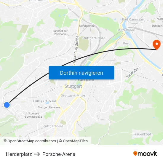 Herderplatz to Porsche-Arena map