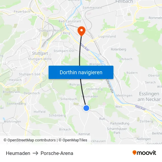 Heumaden to Porsche-Arena map