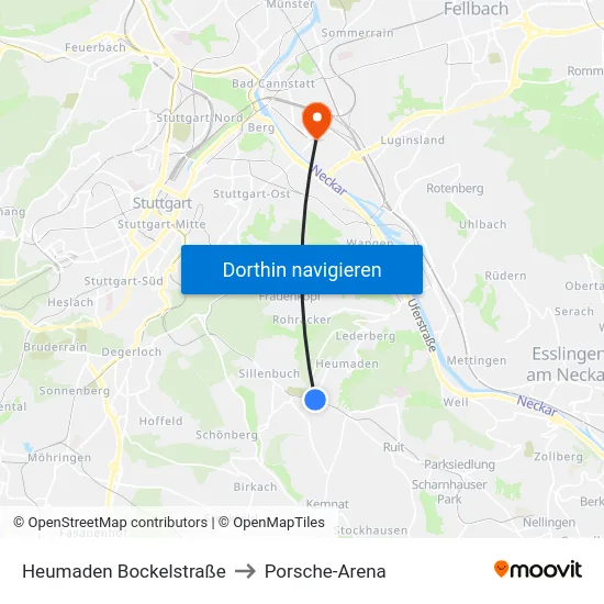 Heumaden Bockelstraße to Porsche-Arena map
