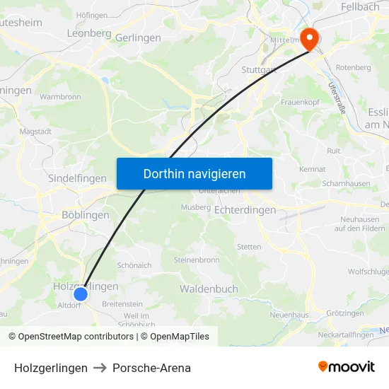 Holzgerlingen to Porsche-Arena map