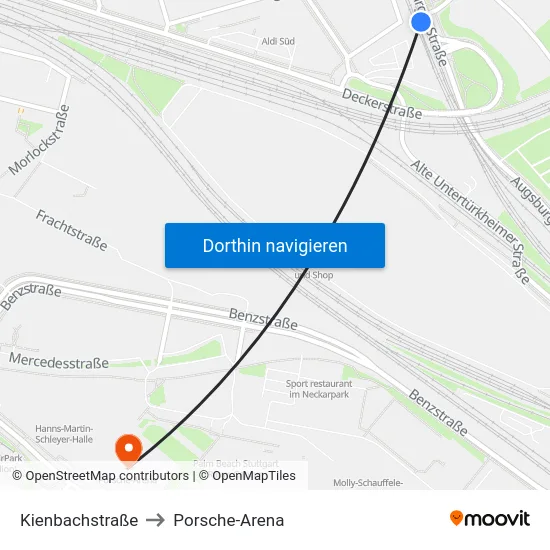 Kienbachstraße to Porsche-Arena map