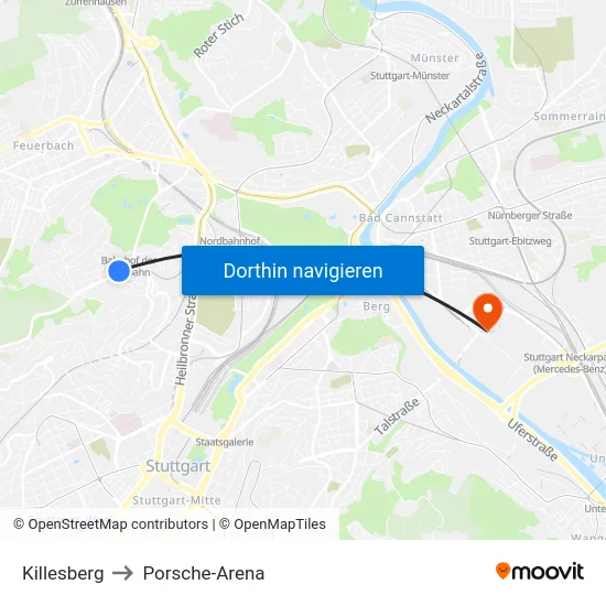 Killesberg to Porsche-Arena map