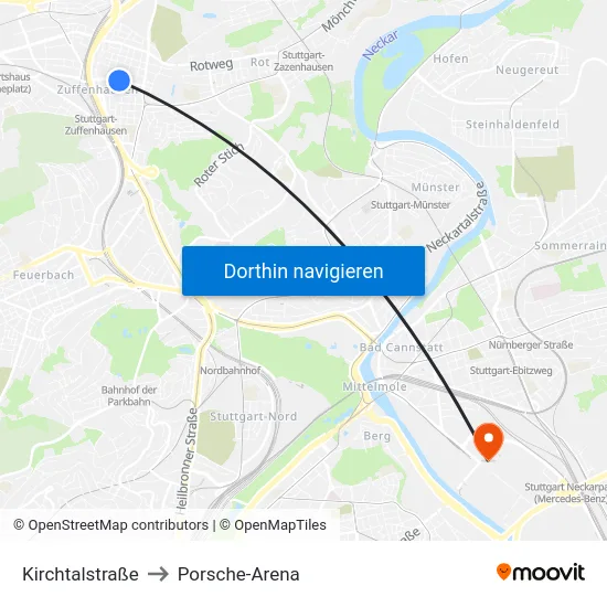 Kirchtalstraße to Porsche-Arena map