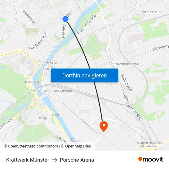 Kraftwerk Münster to Porsche-Arena map