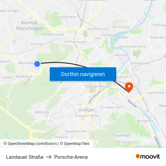 Landauer Straße to Porsche-Arena map