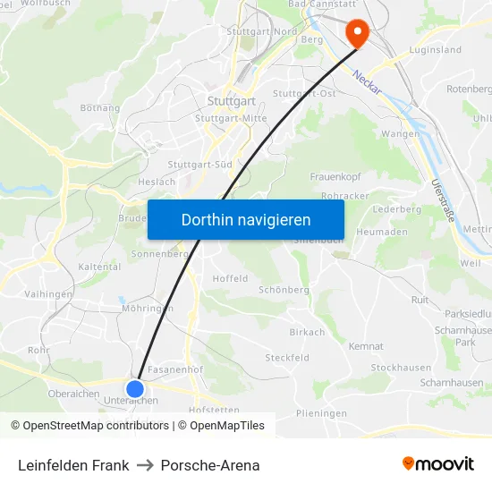 Leinfelden Frank to Porsche-Arena map