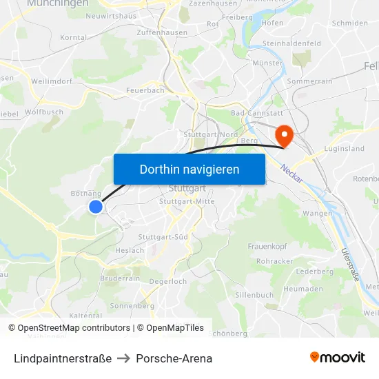 Lindpaintnerstraße to Porsche-Arena map