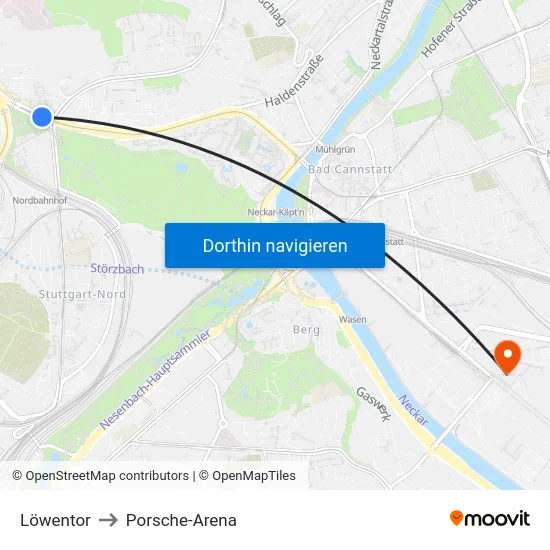 Löwentor to Porsche-Arena map