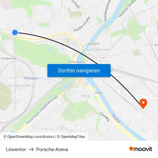 Löwentor to Porsche-Arena map