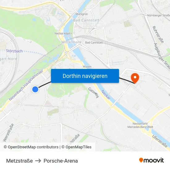 Metzstraße to Porsche-Arena map