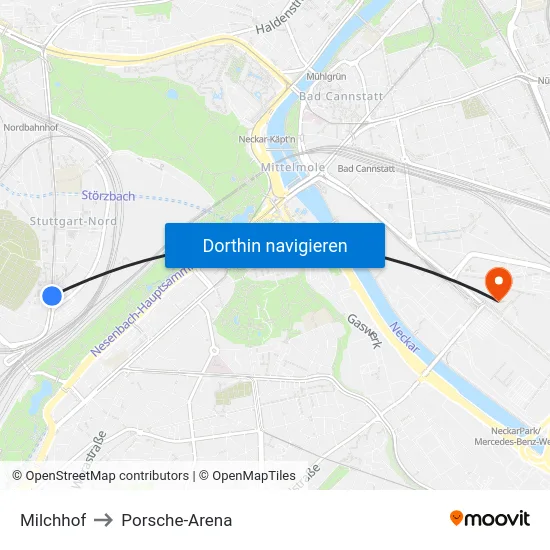 Milchhof to Porsche-Arena map