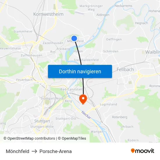 Mönchfeld to Porsche-Arena map