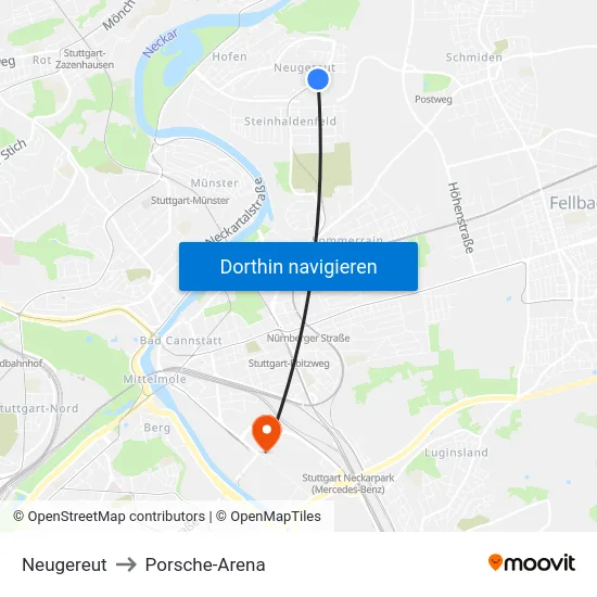 Neugereut to Porsche-Arena map