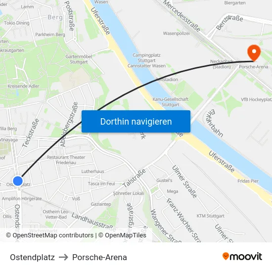 Ostendplatz to Porsche-Arena map