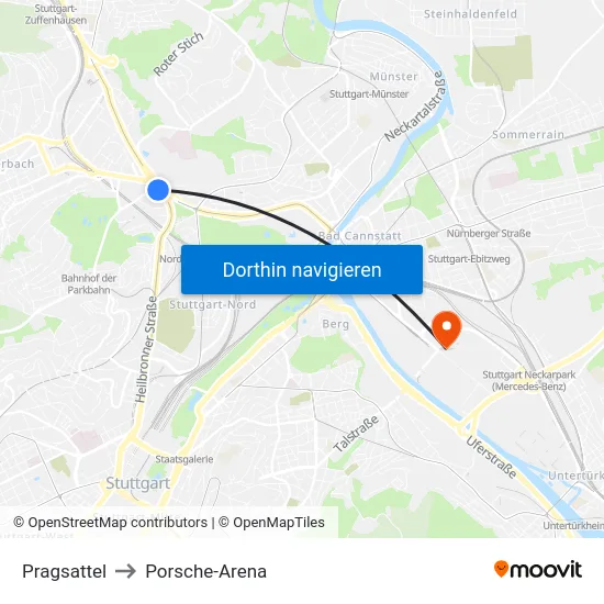 Pragsattel to Porsche-Arena map