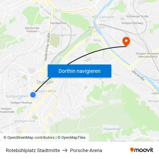 Rotebühlplatz Stadtmitte to Porsche-Arena map