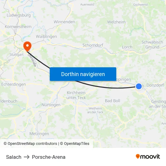 Salach to Porsche-Arena map