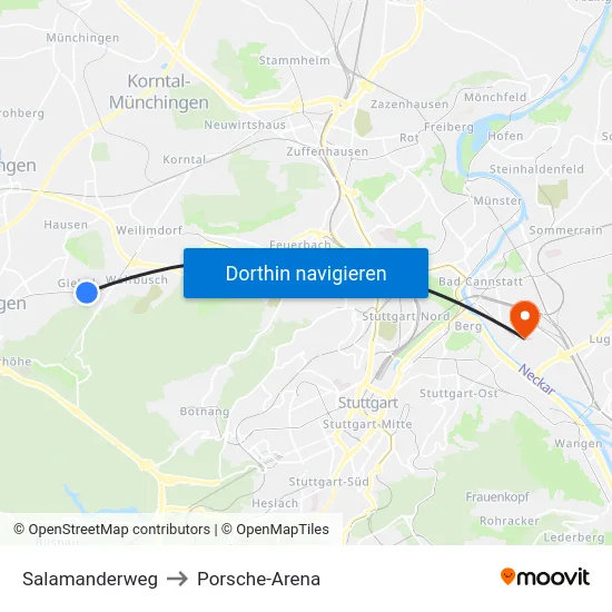 Salamanderweg to Porsche-Arena map