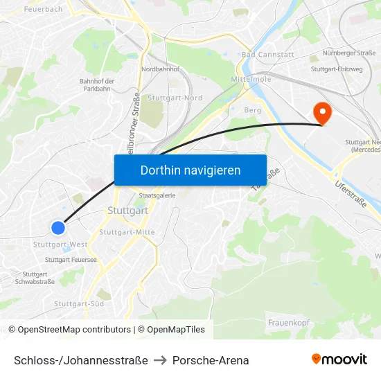Schloss-/Johannesstraße to Porsche-Arena map