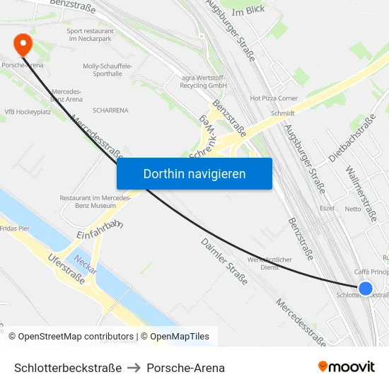 Schlotterbeckstraße to Porsche-Arena map