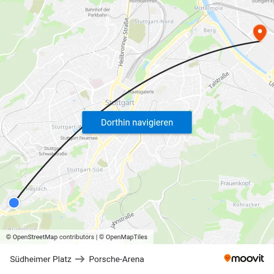 Südheimer Platz to Porsche-Arena map