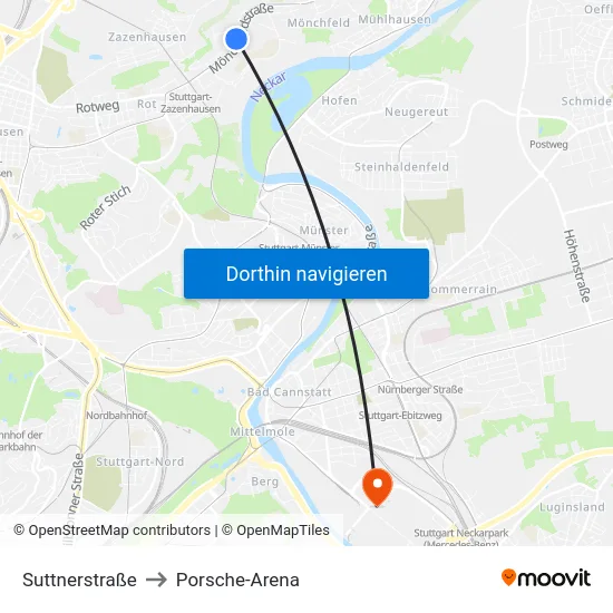 Suttnerstraße to Porsche-Arena map