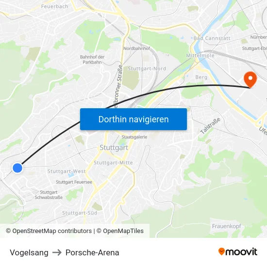Vogelsang to Porsche-Arena map