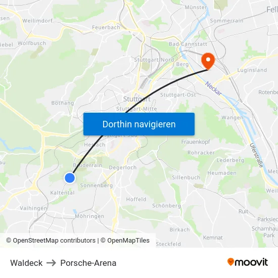 Waldeck to Porsche-Arena map