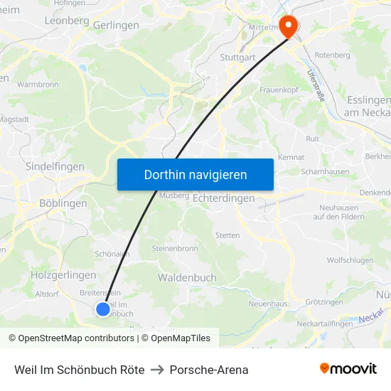 Weil Im Schönbuch Röte to Porsche-Arena map
